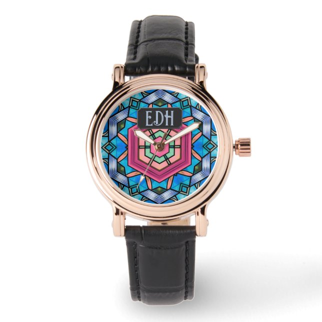 Reloj De Pulsera Art Deco con tus iniciativas - azul y rosa de los  (Anverso)