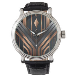 Reloj De Pulsera Art Deco Copper & Silver Geometric Design
