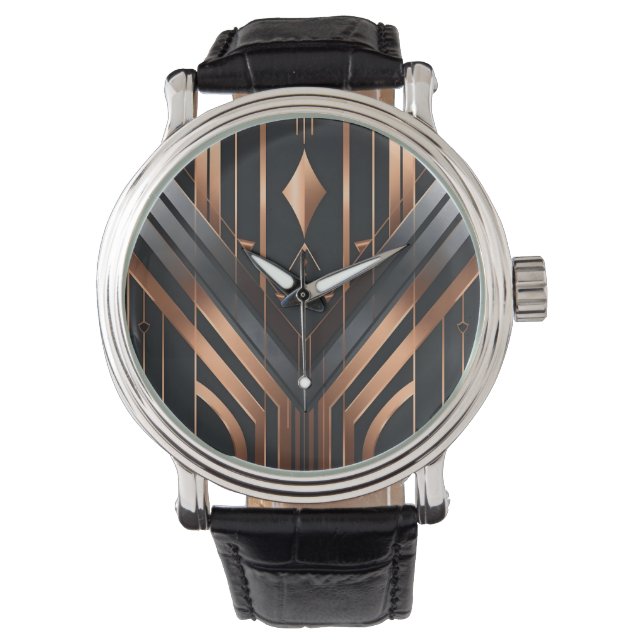 Reloj De Pulsera Art Deco Copper & Silver Geometric Design (Anverso)