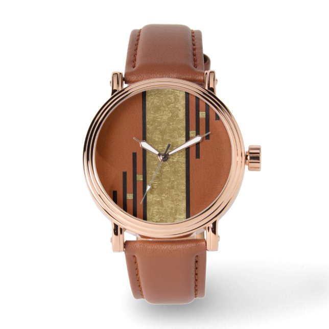 Reloj De Pulsera Art Deco en oro y beige (Anverso)