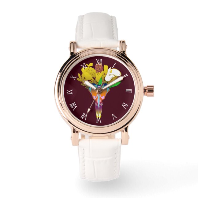 Reloj De Pulsera Art Deco Vase with Golden Flowers (Anverso)