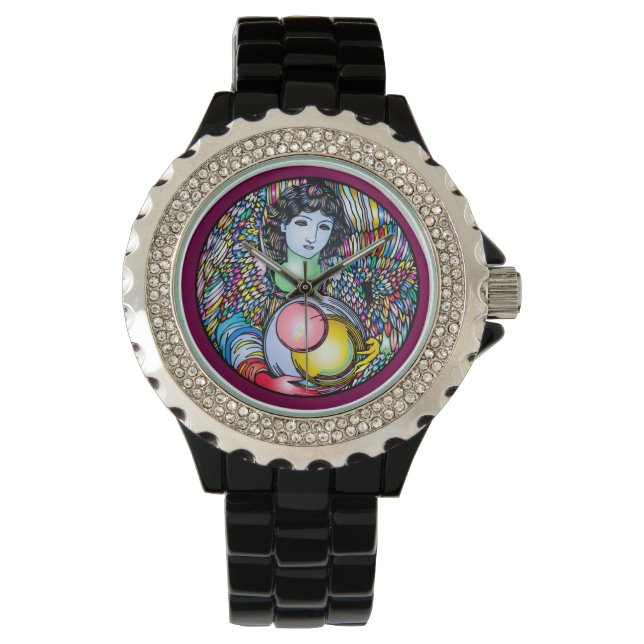 Reloj De Pulsera Art Nouveau Angel On Stained Glass (Anverso)