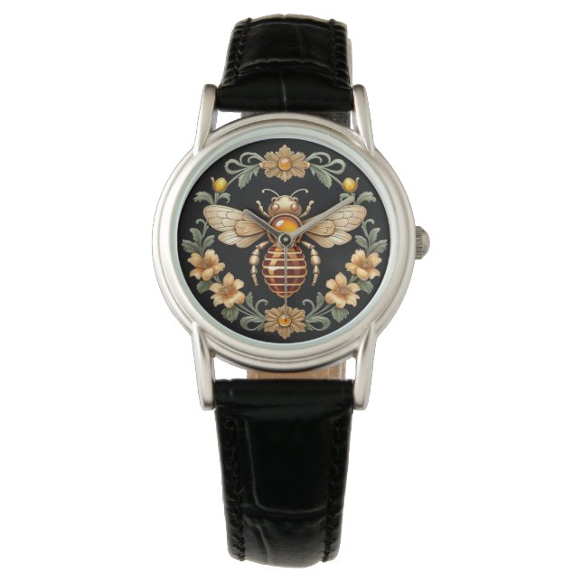 Reloj De Pulsera Art Nouveau Bee on Black (Anverso)