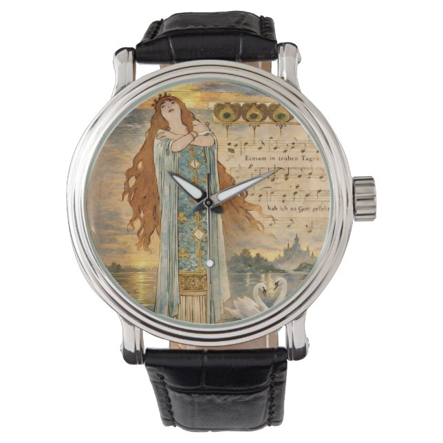 Reloj De Pulsera Art Nouveau Elsa Lohengrin Poster with Swans  (Anverso)