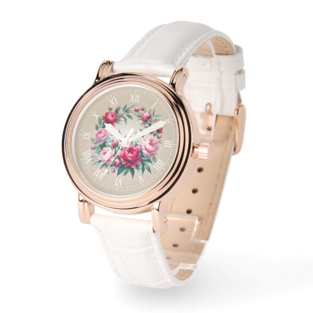 Reloj De Pulsera Art Print Watercolor Peonies Wreath (Ángulo)