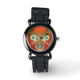 Reloj De Pulsera Arte abstracto búho rojo