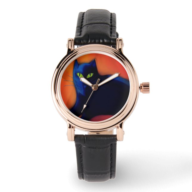 Reloj De Pulsera Arte abstracto de gato negro para usar (Anverso)