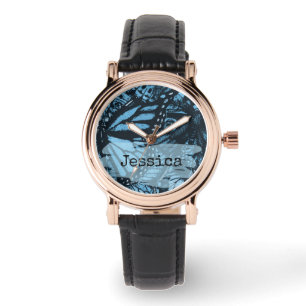 Reloj De Pulsera Arte abstracto de mariposa azul grunge personaliza