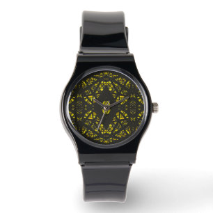 Reloj De Pulsera Arte abstracto en gouache amarillo negro espectros