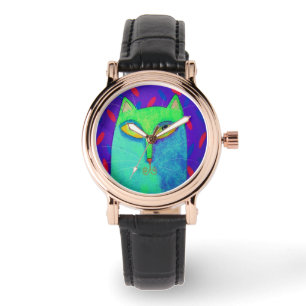 Reloj De Pulsera Arte abstracto enrrollado del gato azul a llevar