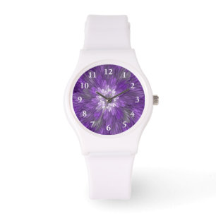 Reloj De Pulsera Arte abstracto fractal de flor púrpura psicodélico