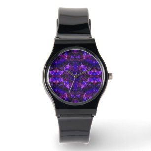 Reloj De Pulsera Arte abstracto místico de tinta al alcohol púrpura