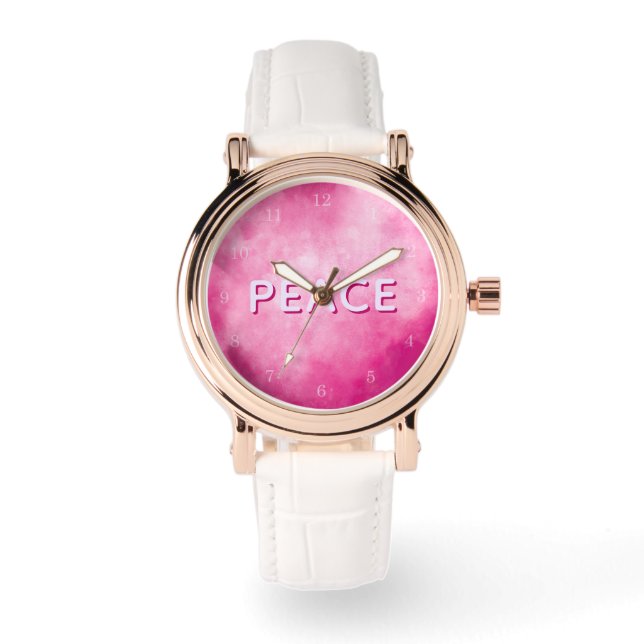 Reloj De Pulsera Arte abstracto rosa con PAZ (Anverso)