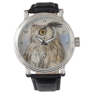 Reloj De Pulsera Arte Acuarela de Vida Silvestre Búho Real