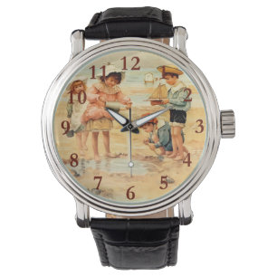 Reloj De Pulsera Arte Antiguo de Niño Niña de Playa Vintage