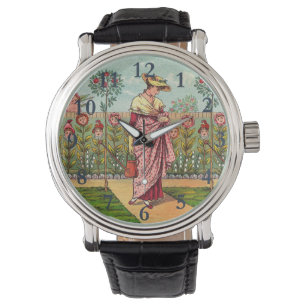 Reloj De Pulsera Arte Antiguo Mujer Flor Creciente Jardín