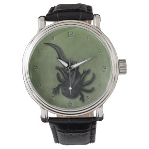 Reloj De Pulsera Arte Axolotélico Melanoico Negro