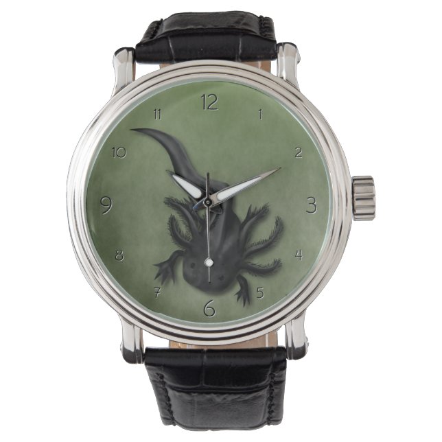 Reloj De Pulsera Arte Axolotélico Melanoico Negro (Anverso)
