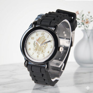 Reloj De Pulsera Arte Boho Elegante Monograma Bodas Paisley Dorado