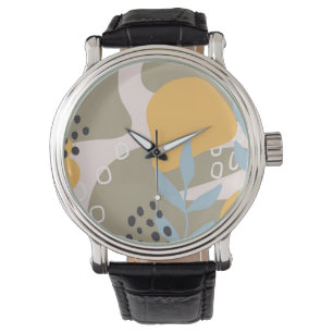 Reloj De Pulsera Arte Botánico Abstracto Moderno en Naranja y Marró