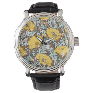 Reloj De Pulsera arte de amapola flor amarillo ilustracion