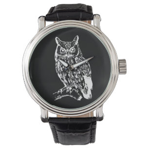 Reloj De Pulsera Arte de búho negro y blanco
