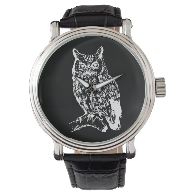 Reloj De Pulsera Arte de búho negro y blanco (Anverso)
