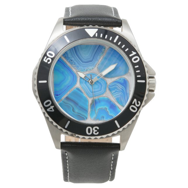 Reloj De Pulsera Arte de flor azul geodésica agosa (Anverso)