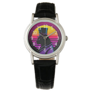 Reloj De Pulsera Arte de gato con esmoquin y sombrero  