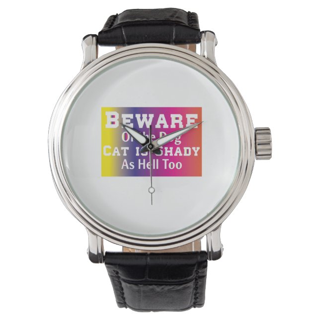 Reloj De Pulsera Arte De Gato Cuidado Con El Perro (Anverso)