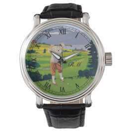 Reloj De Pulsera Arte de golf Monogramed Vintage Style