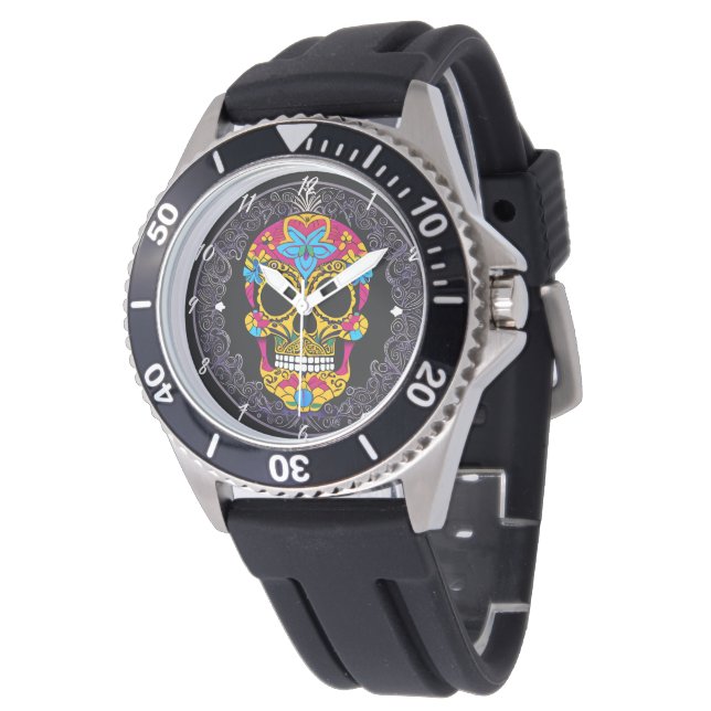 Reloj De Pulsera Arte de la calavera del azúcar - Espíritu festivo  (Angular)