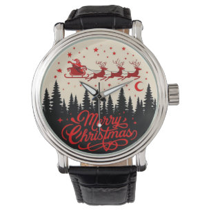 Reloj De Pulsera Arte de la escena navideña de Santa Claus Sleigh M