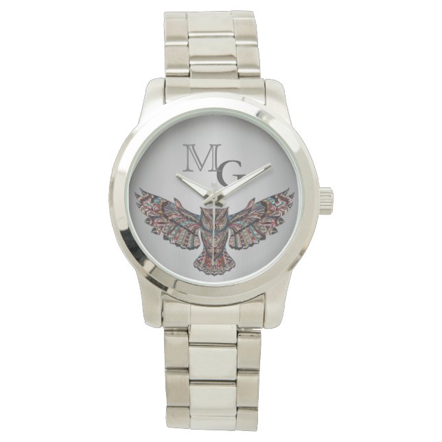 Reloj De Pulsera Arte de lechuza metalizada (Anverso)