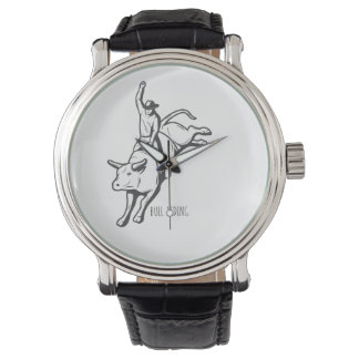 Reloj De Pulsera Arte de línea de acción de jinete de toro de rodeo