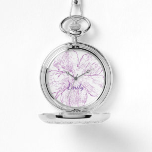 Reloj De Pulsera Arte de Línea Floral de Plata Personalizado de Bol
