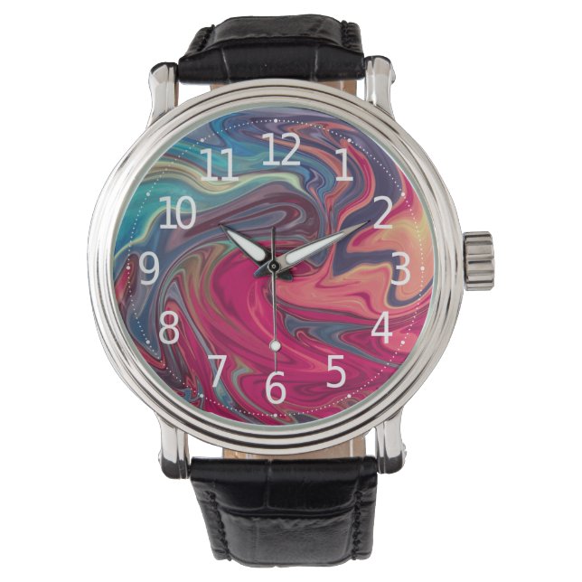 Reloj De Pulsera Arte de Mármol Liquido Azul y Rojo Resumen Moderno (Anverso)