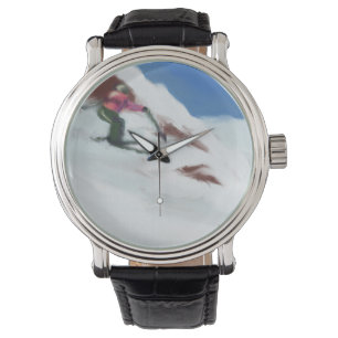 Reloj De Pulsera Arte de montaña de nieve en esquí