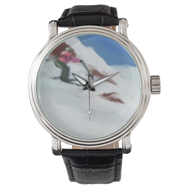 Reloj De Pulsera Arte de montaña de nieve en esquí (Anverso)