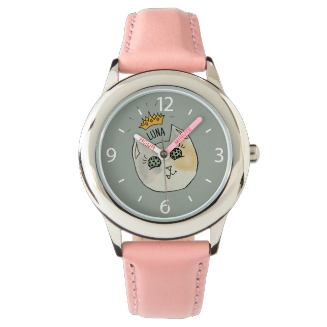 Reloj De Pulsera Arte de nombre de gato personalizado - Gato blanco (Anverso)