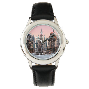 Reloj De Pulsera Arte de paisaje urbano de fantasía futurista paste
