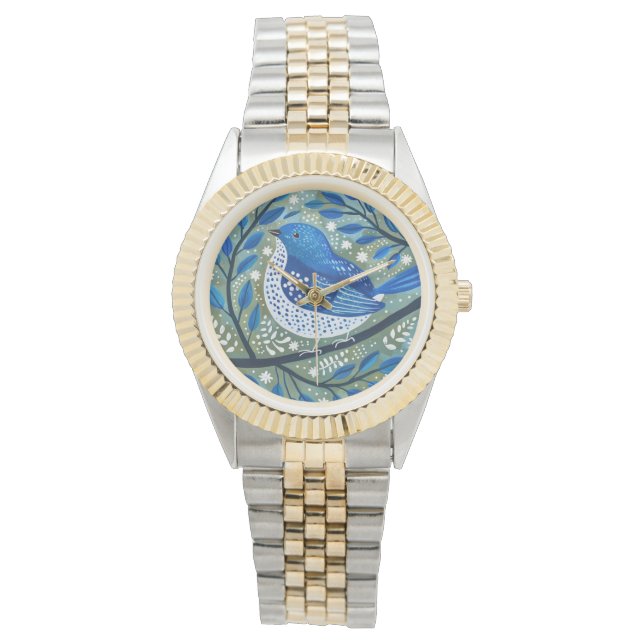 Reloj De Pulsera Arte de pájaro azul (Anverso)