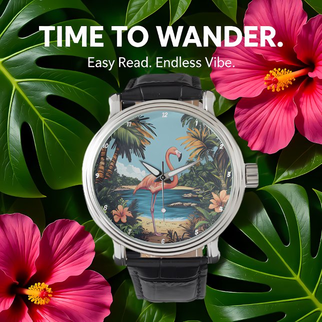 Reloj De Pulsera Arte de pared de playa tropical flamenco (Subido por el creador)