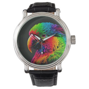 Reloj De Pulsera Arte de perfil de loro exótico colorido vibrante b