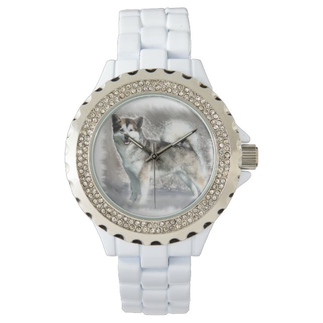 Reloj De Pulsera Arte de perro en Malamute (Anverso)