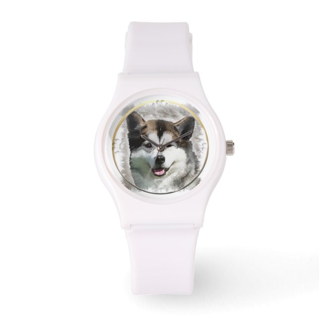Reloj De Pulsera Arte de perro en Malamute (Anverso)