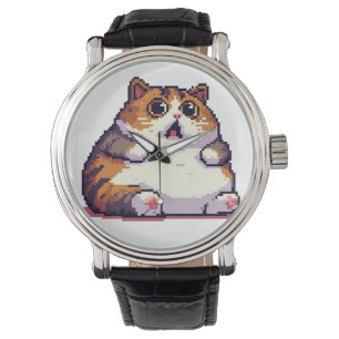 Reloj De Pulsera Arte de píxel de gato gordo naranja impactado