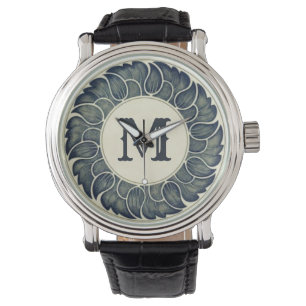 Reloj De Pulsera Arte de tinta de hoja japonesa antigua con monogra