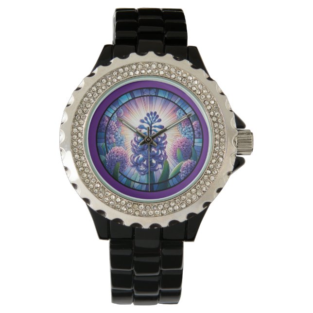 Reloj De Pulsera Arte de vidrio emplomado de jacinto (Anverso)