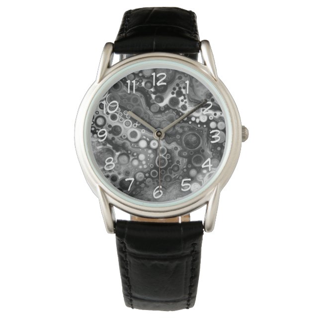 Reloj De Pulsera Arte fluido digital en blanco y negro (Anverso)